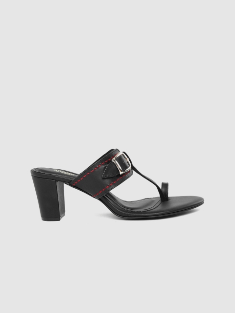 

Anouk Women Black Solid Handcrafted One-Toe Block Heels with Buckle Detail