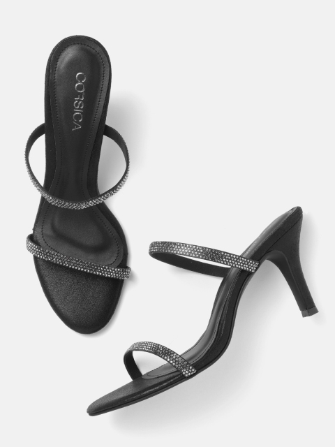 

CORSICA Women Black & Gunmetal-Toned Embellished Handcrafted Slim Heels