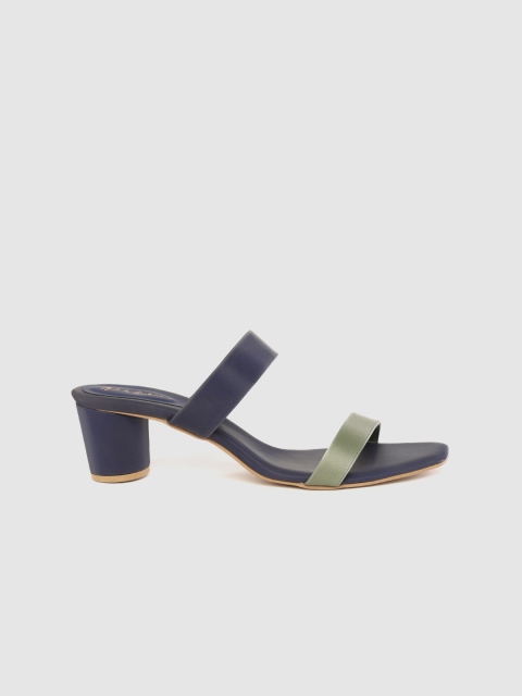 

Mast & Harbour Women Navy Blue & Olive Green Colourblocked Heels