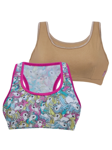 

DChica Girls Pack Of 2 Non-Wired Non Padded Beginner Sports Bras DCBRNV6373, Beige