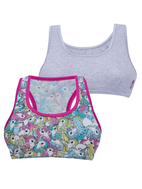 

DChica Girls Pack Of 2 Non-Wired Non Padded Beginner Sports Bras DCBRNV6379, Grey
