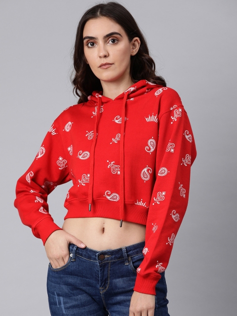 

Budweiser Streetwear Co Women Red & White Printed Hooded Sweatshirt