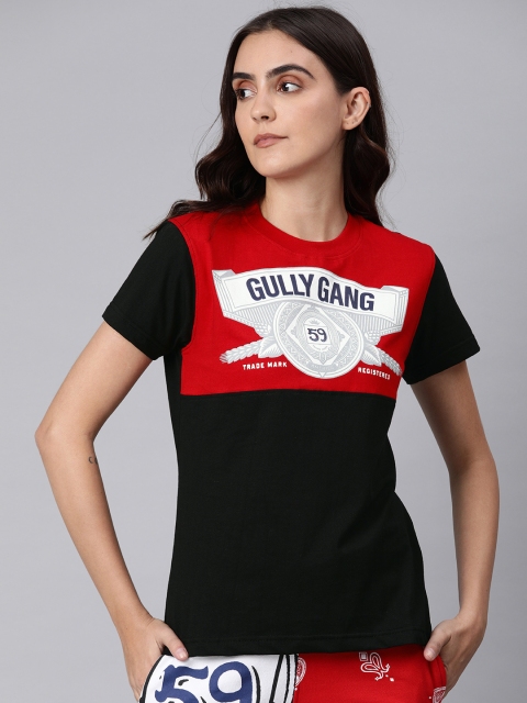 

Budweiser Streetwear Co Women Black Colourblocked Round Neck T-shirt
