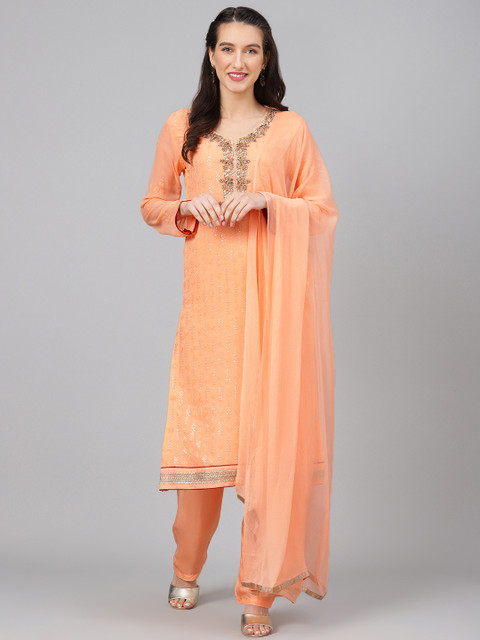 

Biba Peach-Coloured Embellished Unstitched Dress Material