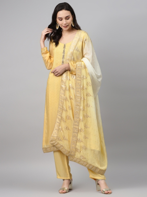 

Biba Yellow & Golden Chinon Embroidered Unstitched Dress Material