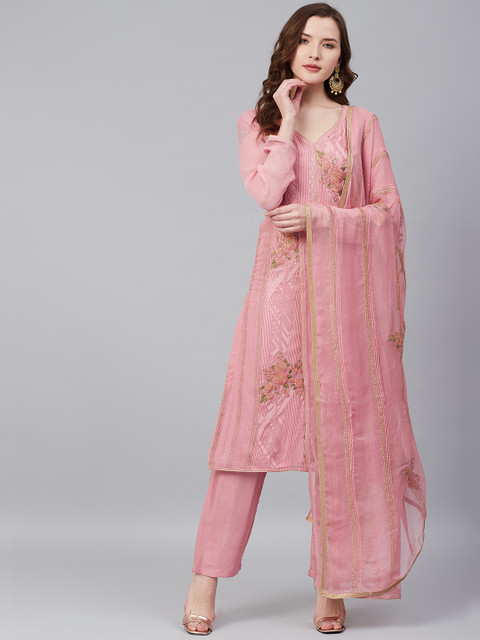 

Biba Pink Embroidered Unstitched Dress Material