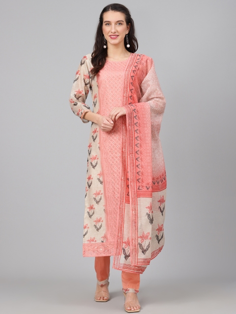 

Biba Peach-Coloured & Beige Embellished Unstitched Dress Material