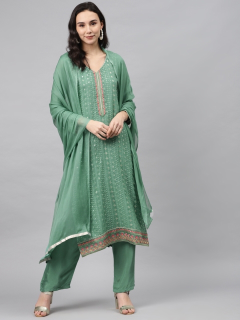 

Biba Green Georgette Embroidered Unstitched Dress Material