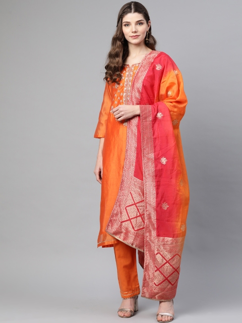

Biba Women Orange Gotta Patti Work Unstitched Dress Material
