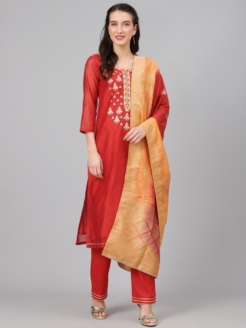 

Biba Red & Peach-Coloured Yoke Design Embroidered Unstitched Dress Material