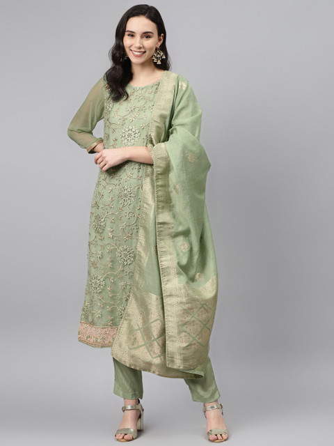 

Biba Green & Golden Net Embroidered Unstitched Dress Material