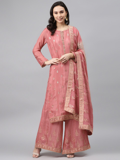 

Biba Pink & Golden Embellished Unstitched Dress Material