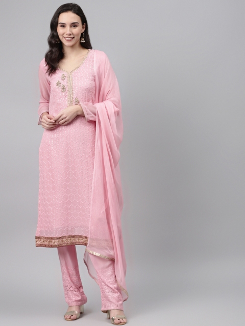

Biba Pink Embroidered Georgette Unstitched Dress Material