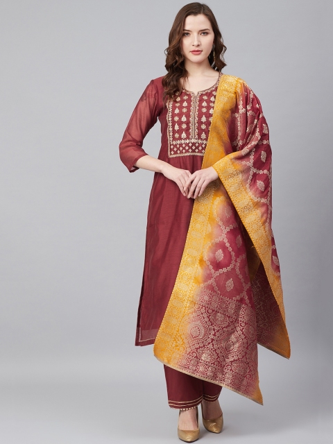 

Biba Maroon & Mustard Yellow Embroidered Yoke Unstitched Dress Material