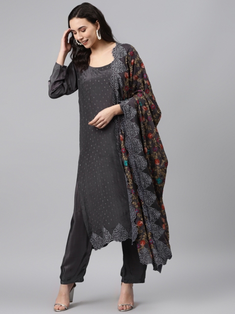 

Biba Charcoal Grey & Golden Embellished Unstitched Dress Material