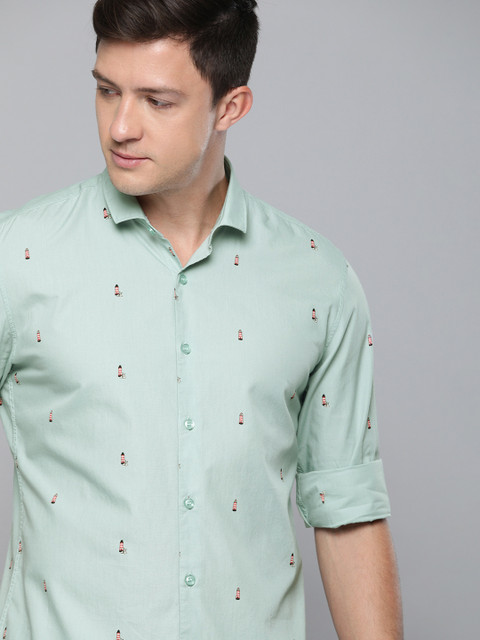 

Mast & Harbour Men Sea Green & Pink Regular Fit Printed Casual Shirt
