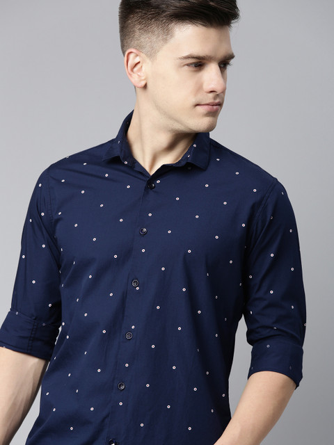 

Mast & Harbour Men Navy Blue Printed Casual Shirt