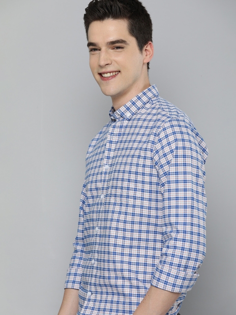 

Mast & Harbour Men White & Blue Slim Fit Checked Casual Shirt