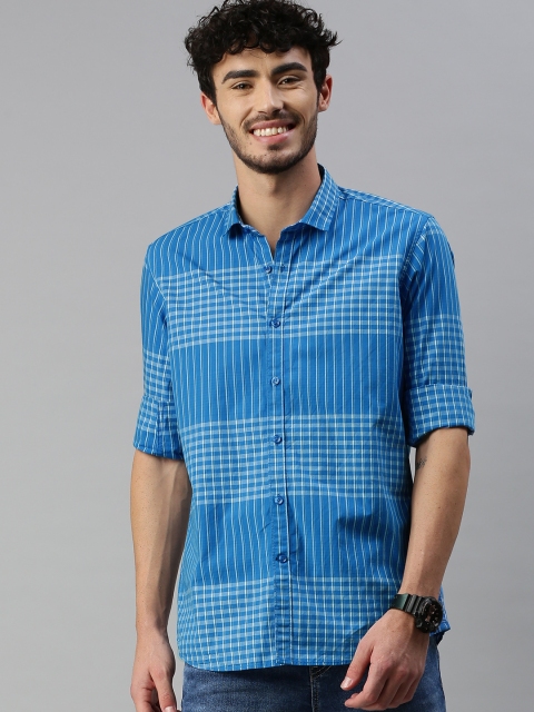 

Mast & Harbour Men Blue & White Regular Fit Checked Casual Shirt