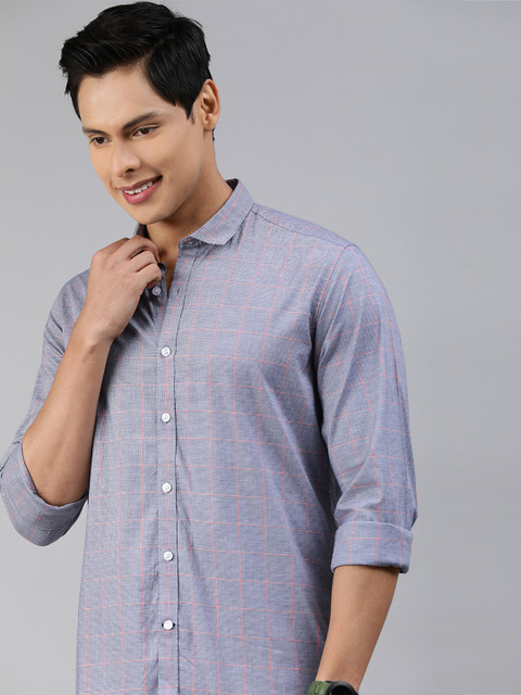 

Mast & Harbour Men Blue Windowpane Checks Checked Casual Shirt