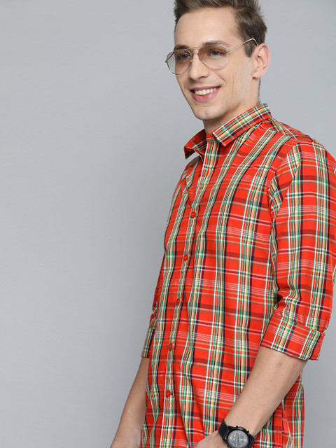 

Mast & Harbour Men Red & Yellow Regular Fit Checked Casual Shirt