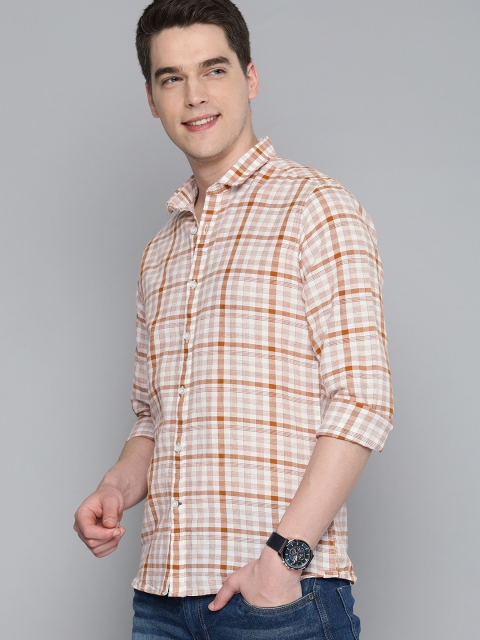 

Mast & Harbour Men Brown & White Regular Fit Checked Casual Cotton-Linen Shirt