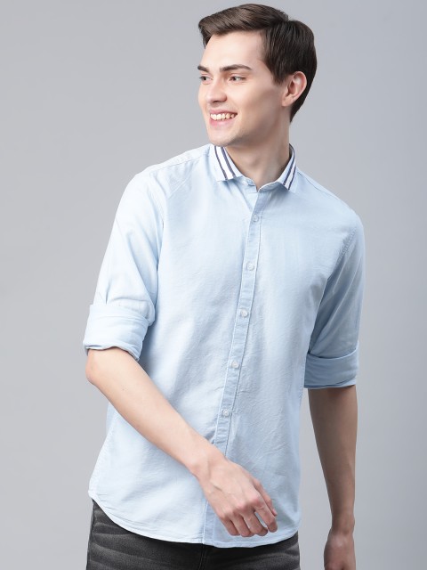 Mast & Harbour Men Blue Regular Fit Solid Pure Cotton Casual Shirt