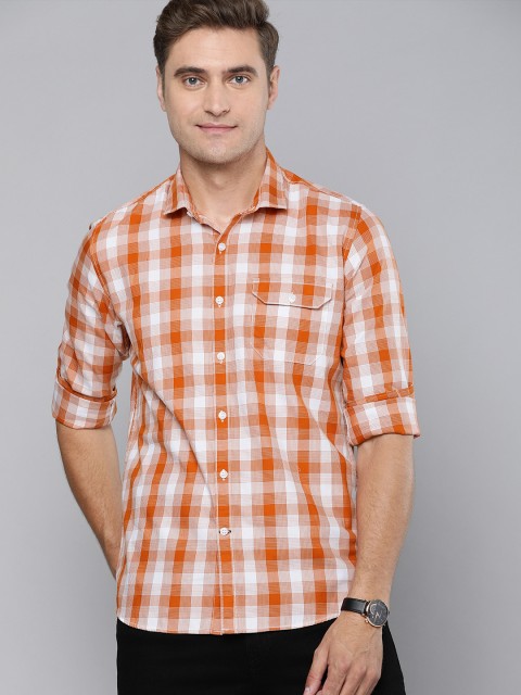 

Mast & Harbour Men Orange & White Regular Fit Checked Casual Shirt