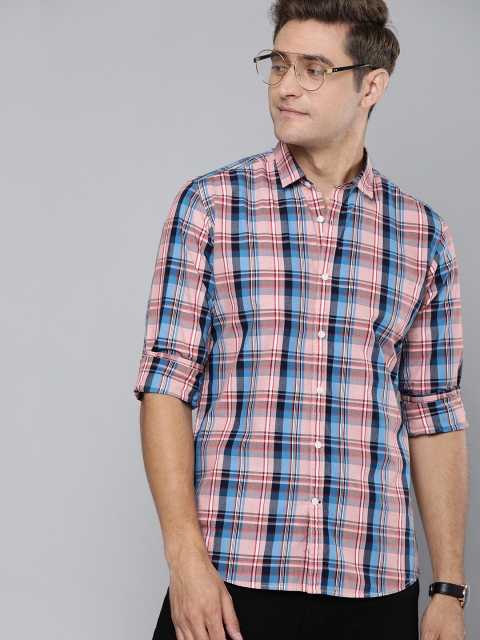

Mast & Harbour Men Blue & Peach-Coloured Regular Fit Checked Casual Shirt