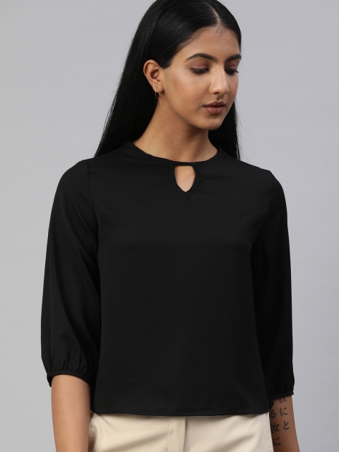 

Van Heusen Woman Black Solid Key Hole Neck Top
