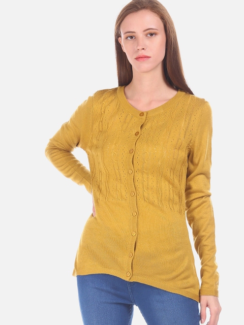 

Sugr Women Yellow Solid Cardigan