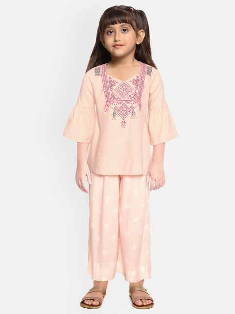

Sangria Girls Pink Yoke Design Kurti with Printed Palazzos
