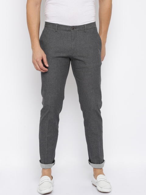 

GANT Men Grey Melange Seld-Design Tailored Regular Fit Flat-Front Trousers