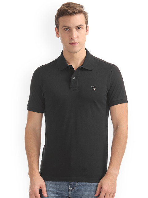 

GANT Men Black Solid Polo Collar T-shirt