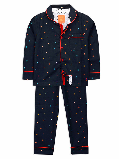 

Cherry Crumble Boys Navy Blue Printed Night Suit