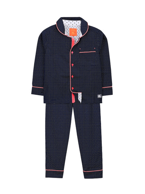 

Cherry Crumble Boys Navy Blue & White Printed Night Suit