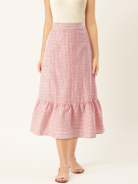 

AND Women Red & White Striped A-Line Skirt