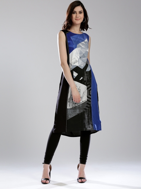 

W Black & Grey Printed Panelled Kurta