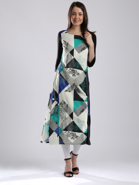 

W Off-White & Black Printed Panelled Kurta