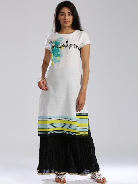 

W Off-White Printed Panelled Kurta