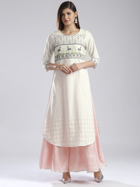 

W Women Off-White Printed Straight Kurta