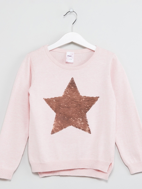 

max Girls Pink Sequined Cotton Pullover Sweater