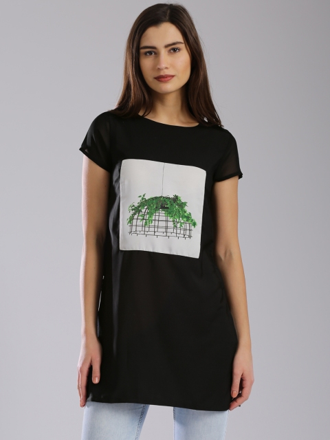 

W Black Polyester Printed Tunic