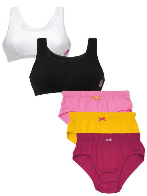 

DChica Girls Pack of 5 Multicoloured Non-Wired Non-Padded Lingerie Set, White