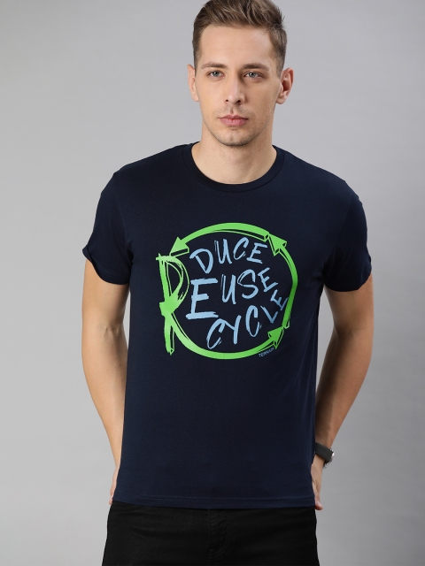 

Indian Terrain Men Navy Blue Printed Round Neck Pure Cotton T-shirt