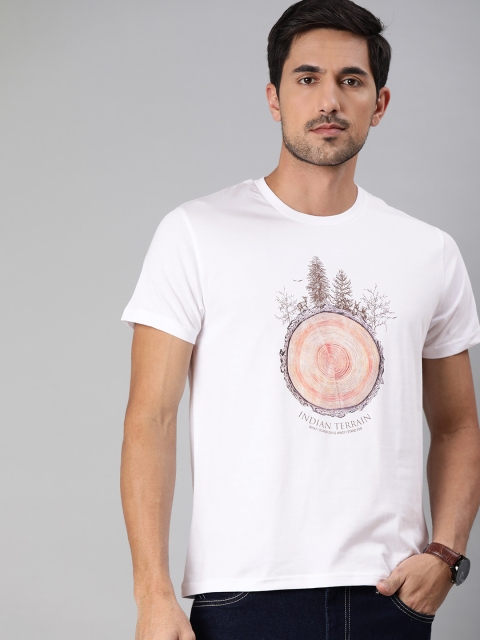 

Indian Terrain Men White Printed Round Neck Pure Cotton T-shirt