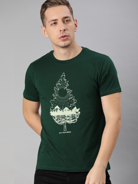 

Indian Terrain Men Green Printed Round Neck Pure Cotton T-shirt