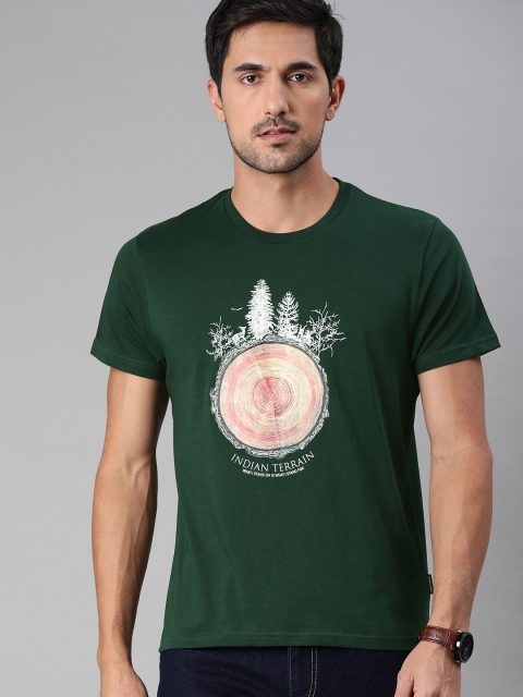 

Indian Terrain Men Green Printed Round Neck Pure Cotton T-shirt