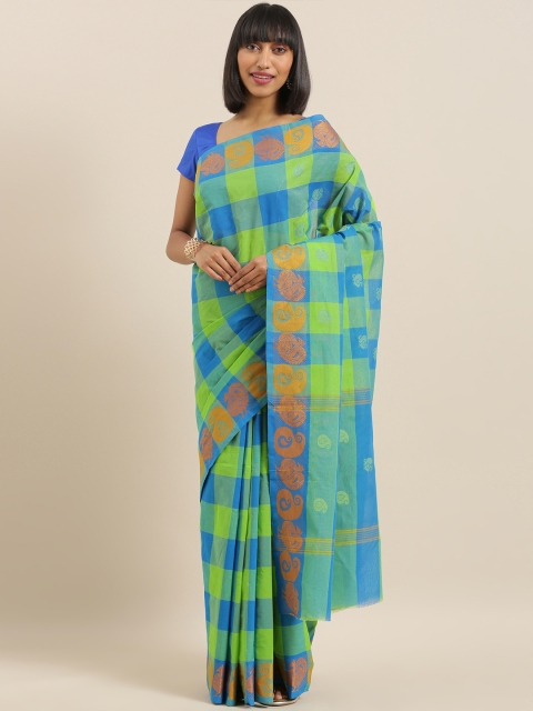 

The Chennai Silks Classicate Green & Blue Pure Cotton Checked Chettinad Saree