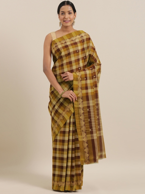 

The Chennai Silks Beige & Multicoloured Pure Cotton Checked Chettinad Saree